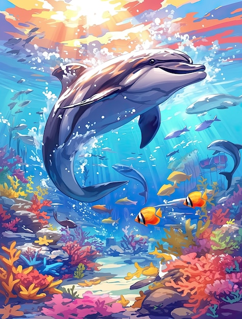 Foto gratuita arte digital de los delfines