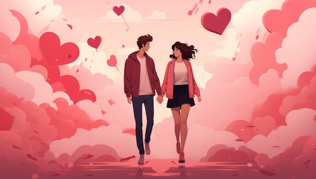 Arte digital del día de San Valentín con una pareja romántica