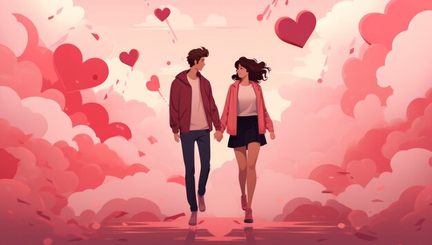 Arte digital del día de San Valentín con una pareja romántica