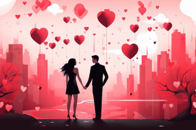 Arte digital del día de San Valentín con una pareja romántica