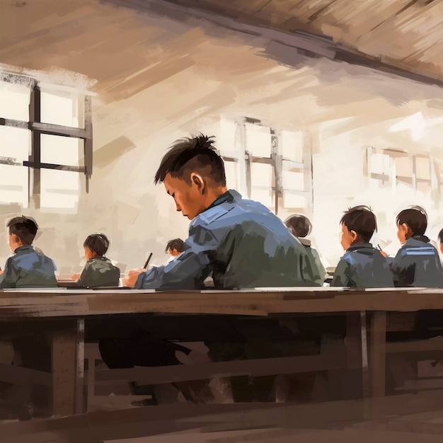 Arte digital de jóvenes estudiantes que asisten a la educación escolar