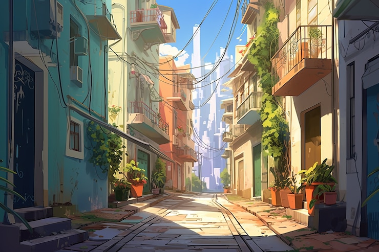 Foto gratuito arte digital con paisaje y arquitectura de la ciudad