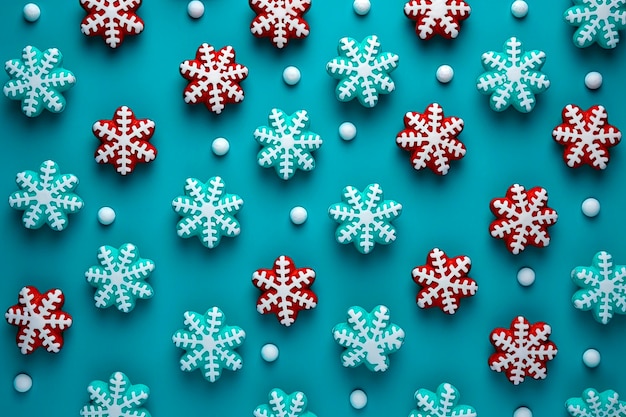 Arte navideño mínimo creativo Patrón hecho con dulces navideños sobre fondo azul brillante Espacio de copia plano Composición mínima