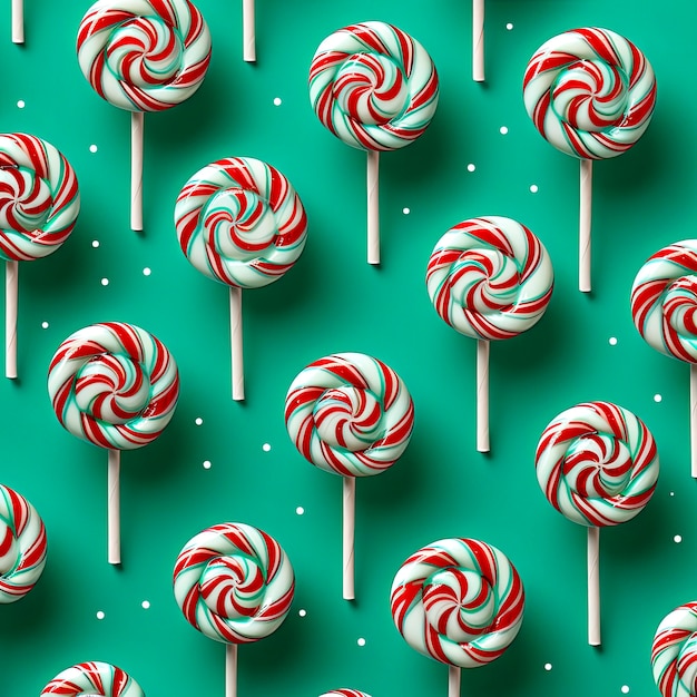 Foto gratuita arte navideño mínimo creativo patrón hecho con dulces navideños sobre fondo verde brillante espacio de copia plano composición mínima