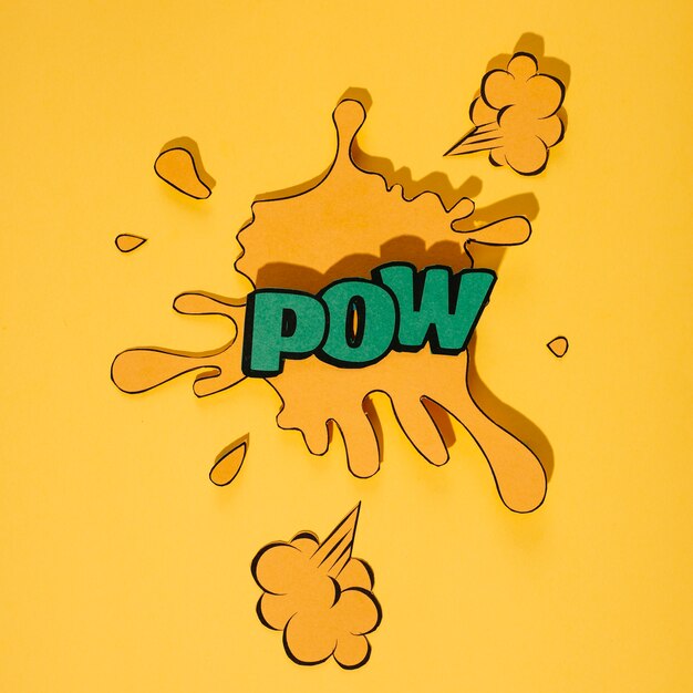 Arte retro de la palabra pow green sobre fondo amarillo splash