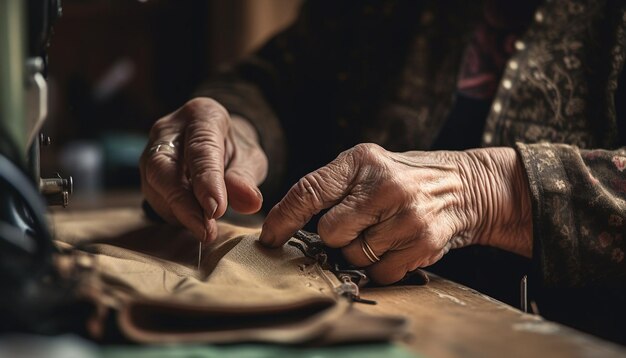 Artesano repara zapatos de cuero a mano generados por IA