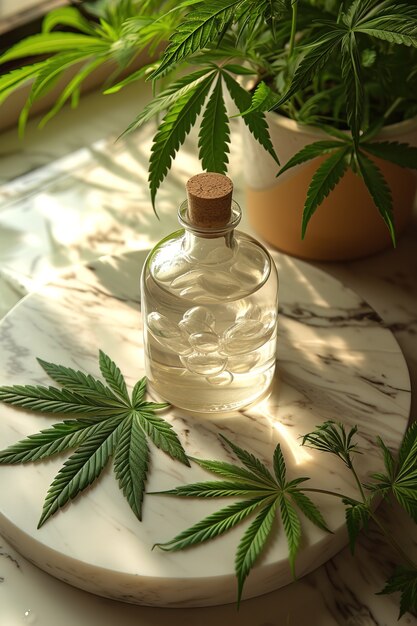Artículo cosmético con hojas de marihuana