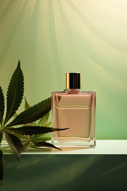 Foto gratuita artículo cosmético con hojas de marihuana