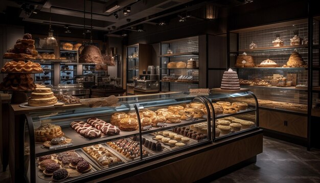 Artículo de pastelería al horno en un estante de madera rústica generado por IA