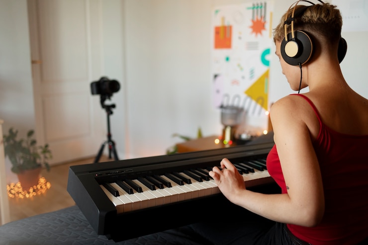 Foto gratuito artista creando música pop de dormitorio alternativa