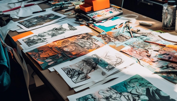 Foto gratuito artista de moda adapta patrones textiles desordenados en interiores generados por ia