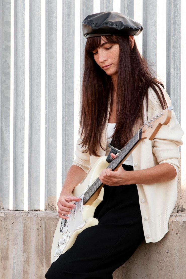 Foto gratuito artista de tiro medio tocando la guitarra