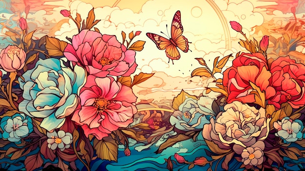 Foto gratuita artistic scene inspired by the art nouveau style with colorful depictions