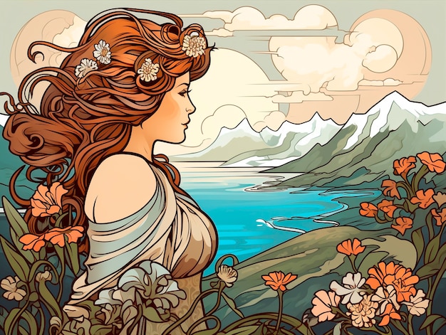 Foto gratuita artistic scene inspired by the art nouveau style with colorful depictions