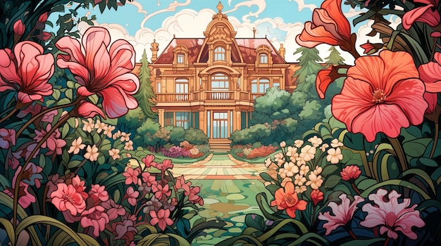 Foto gratuita artistic scene inspired by the art nouveau style with colorful depictions
