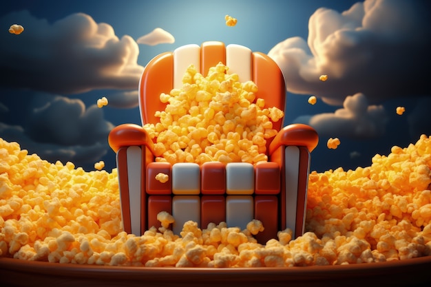 Foto gratuita asientos de cine 3d con palomitas de maíz