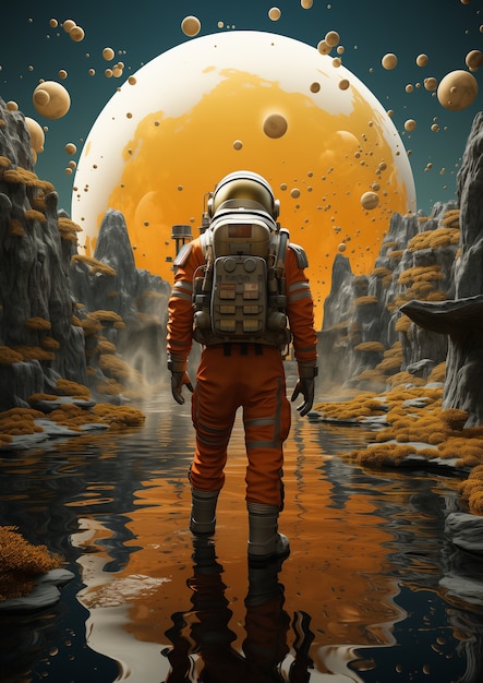 Foto gratuita astronauta buceando arte digital.