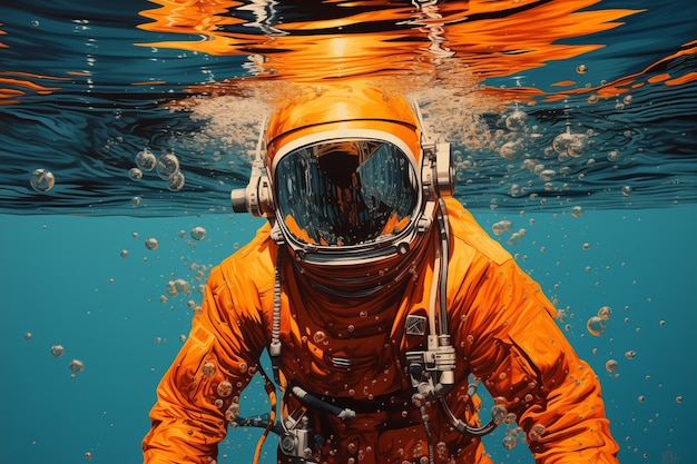 Astronauta buceando arte digital.