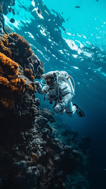 Foto gratuita astronauta buceando en el océano