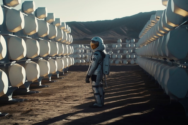 Foto gratuita astronauta femenina de tiro completo con traje espacial