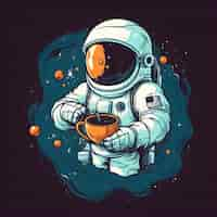 Foto gratuita astronauta con una taza de café en la mano ilustración vectorial