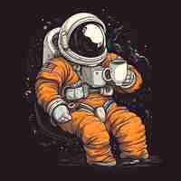 Foto gratuita astronauta con una taza de café en la mano ilustración vectorial