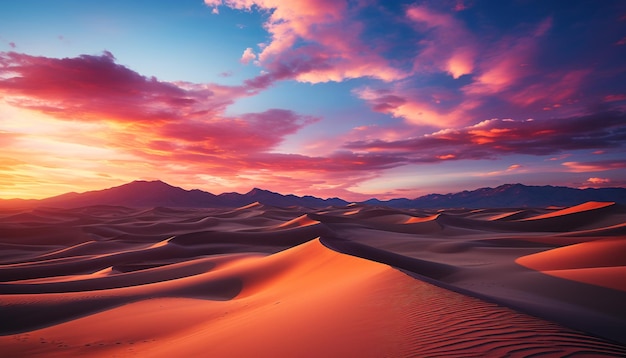 Foto gratuita el atardecer sobre las majestuosas dunas de arena una tranquila aventura africana generada por la inteligencia artificial