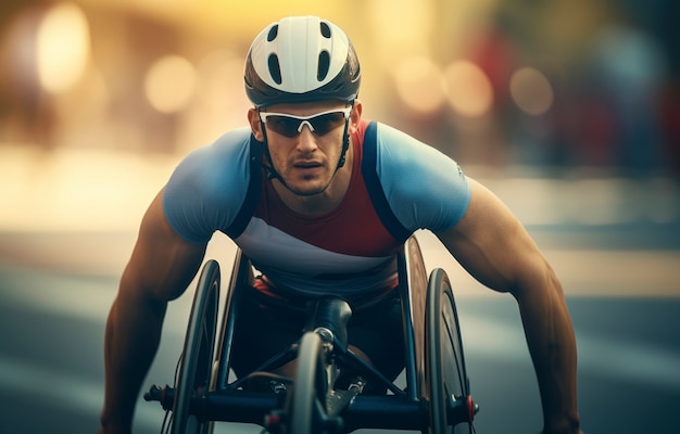 Atleta paralímpico participando en una competición.