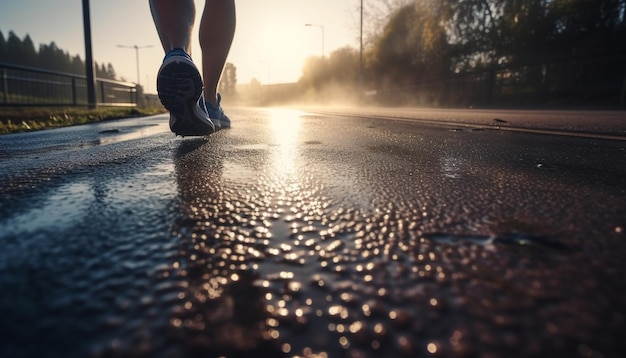 Foto gratuita un atleta trotando al aire libre disfrutando de la naturaleza y el estilo de vida saludable generado por ia