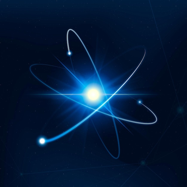 Atom ciencia biotecnología azul neón gráfico