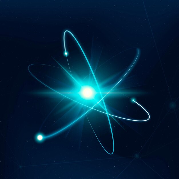 Atom ciencia biotecnología azul neón gráfico