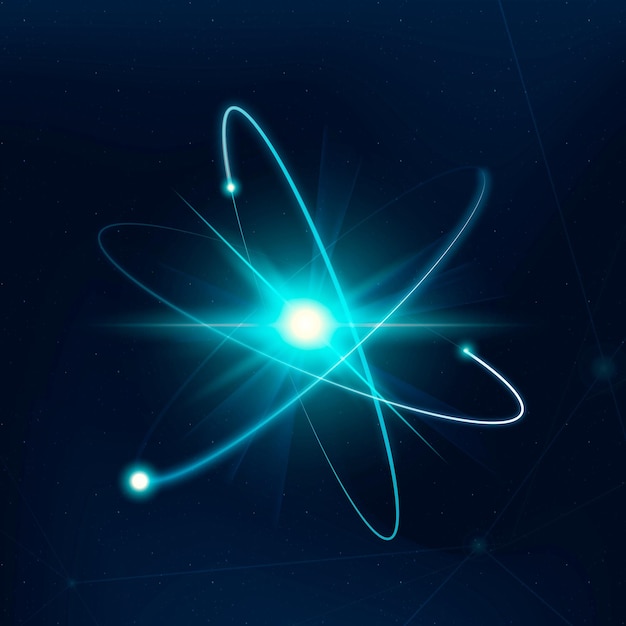 Atom ciencia biotecnología azul neón gráfico