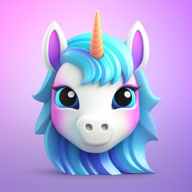 Foto gratuita avatar de unicornio mítico 3d con ojos de dibujos animados