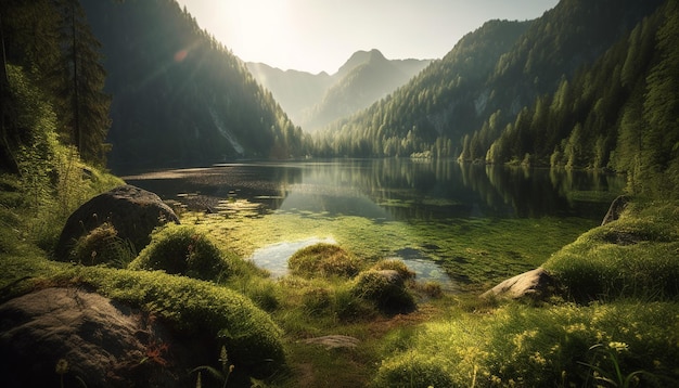 Aventura de senderismo en una escena tranquila de la majestuosa cordillera generada por IA