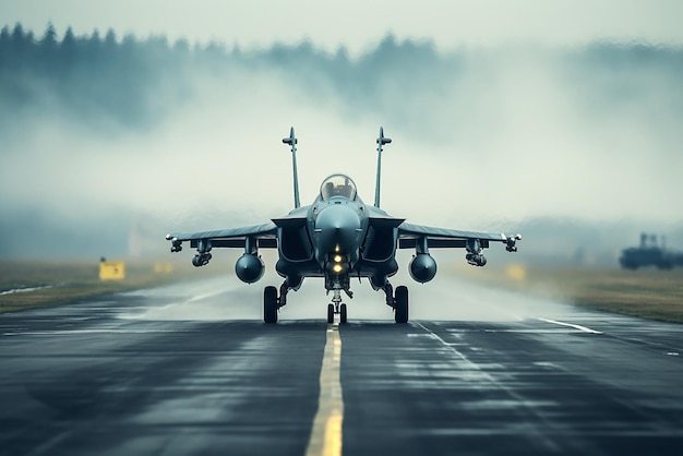 Un avión de combate en una pista.