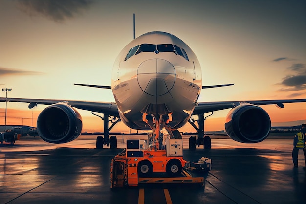 Foto gratuita avión en la vista frontal de la pista ia generativa