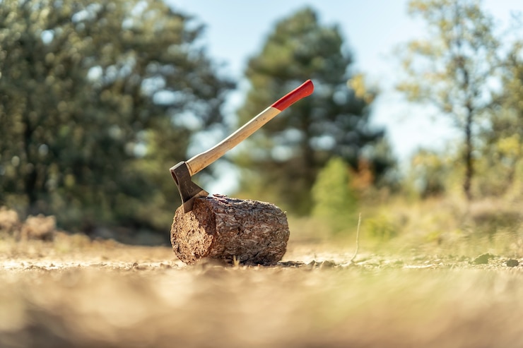 Photo Gratis ax on a tree trunk on background of a roadway