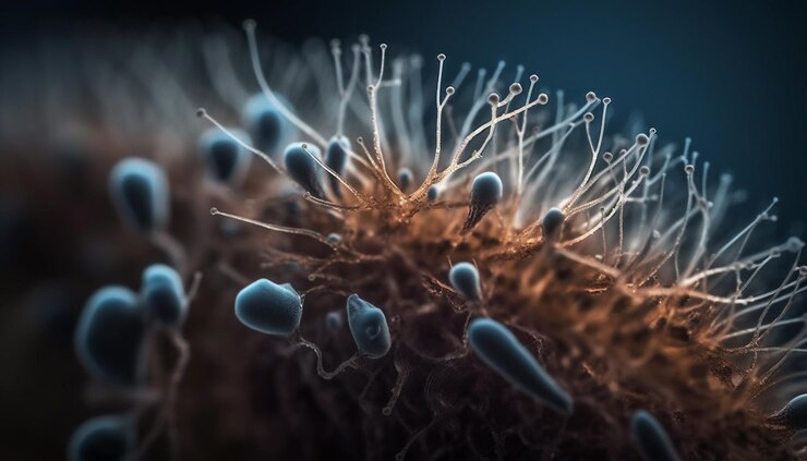 Foto gratuito bacteria microscópica magnificada en portaobjetos de microscopio generada por ia