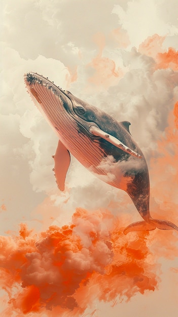 Foto gratuita la ballena de la fantasía en el cielo