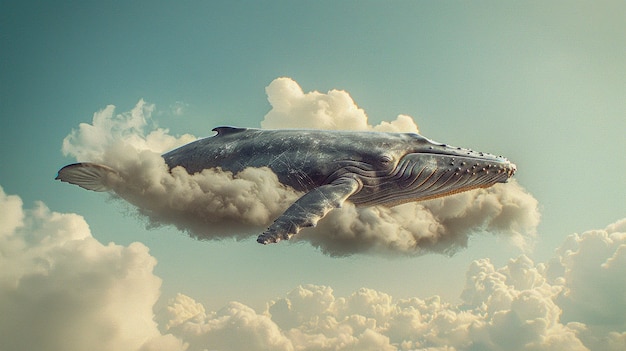 Foto gratuita la ballena de la fantasía en el cielo