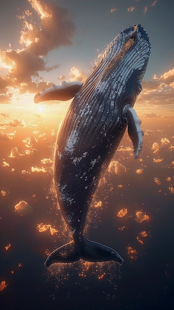 Foto gratuita la ballena de la fantasía en el cielo