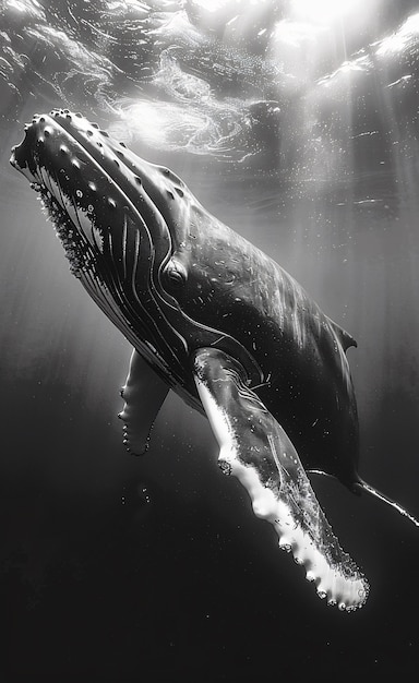 Foto gratuita la ballena en la naturaleza en blanco y negro