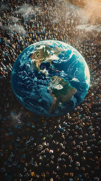 Foto gratuita balón del mundo rodeado de gente
