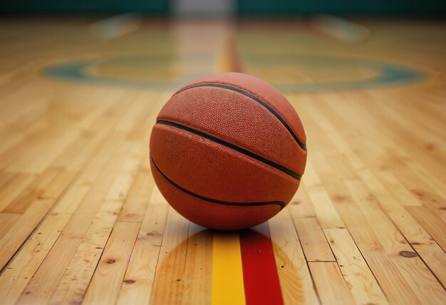 El baloncesto está en la cancha.
