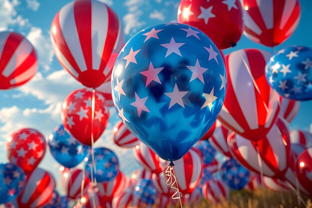 Balones con la bandera estadounidense para nosotros celebración del día nacional de la lealtad