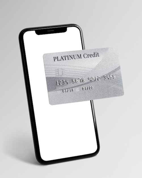 Foto gratuita banca móvil con tarjeta de crédito platinum