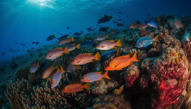 Foto gratuita banco multicolor de peces nadando en un arrecife generado por ia