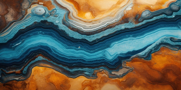 Foto gratuita las bandas concéntricas de azul y ámbar forman un intrincado paisaje mineral