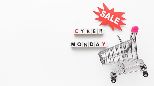 Bandeja de compras y venta de Cyber Monday copia espacio