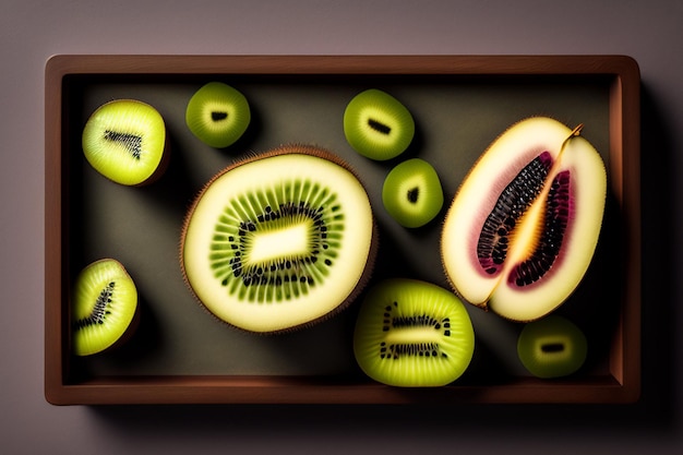 Foto gratuita una bandeja de kiwi con la palabra